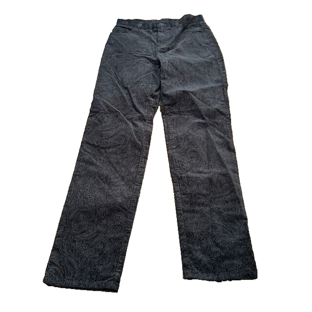Lauren Ralph Lauren Ankle Pants Corduroy Paisley Print Pockets Black Size 6P NWT